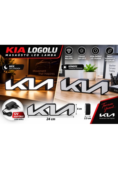 Kia Masa Lambası , Kia Logolu Led Işıklı Masa Lambası , Kia Gündüz Gece Masa Lambası Siyah