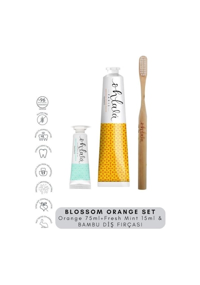 Ohlala Orange Mint Diş Macunu 75 ML + Fresh Mint Diş Macunu 15 ML + Bambu Diş Fırçası