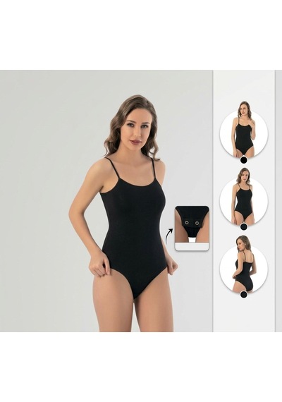 Perafit Kadın 3'lü Paket İnce İp Askılı Pamuklu Likralı Çıtçıtlı Body Seti Siyah Beyaz Ten Rengi Esnek Rahat Düz Basic Badi Çok Renkli