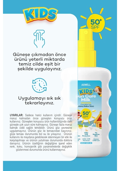 Axwell Premium Kids Güneş Bakım Sütü SPF50+ 200 ML Axwell Premium Kids Güneş Bakım Sütü SPF50+ 200 ML