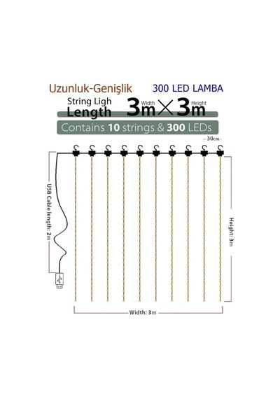 Home 8 Fonksiyonlu Peri Perde Led Uzaktan Kumandalı Günışığı Perde Peri Led 3 Mt X 3 Mt Çok Renkli