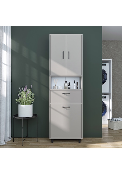 Çamaşır Sepetli Banyo Dolabı, Çok Amaçlı Çekmeceli Dolap 60 X 200 Cm Kumtaşı