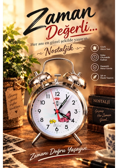 Nostaljik Hareketli Tavuk Figürlü - Kurmalı - Alarmlı - Masa Saati Gümüş