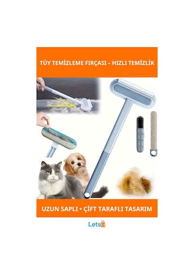 Uzun Saplı Ergonomik Evcil Hayvan Tüy Temizleme Fırçası Çift Taraflı Mikrofiber