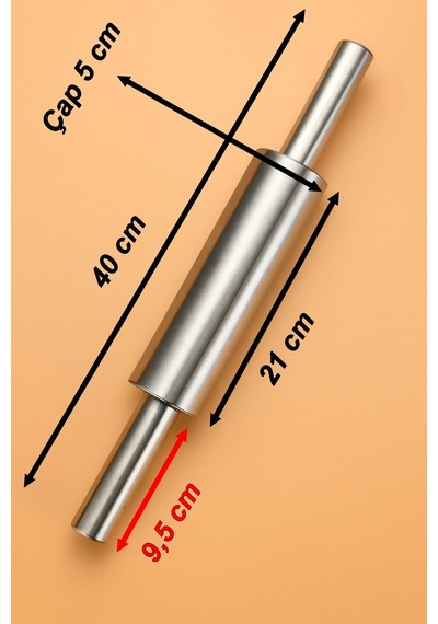 40 Cm Paslanmaz Metal Çelik Merdane Ergonomik Kulplu Çelik Profesyonel Hamur Açma Merdanesi Oklava