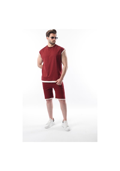 Madmext Bordo Sıfır Kol Erkek Şort T-shirt Takım E7308 Bordo