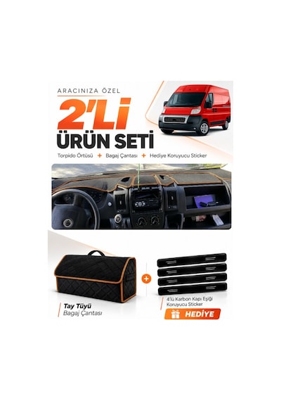E-biz Fıat Ducato 2006-2014 X250 Uyumlu Torpido Örtüsü + Tay Tüyü Çanta - Siyah-kahverengi - Fı010