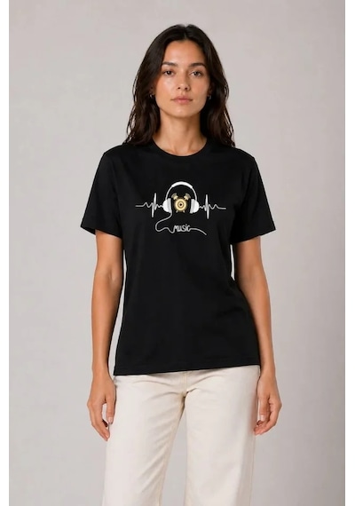 Efnaz Style Müzik Temalı Baskılı Tişört Bisiklet Yaka Kısa Kol T-shirt - Siyah Efnaz Style Müzik Temalı Baskılı Tişört Bisiklet Yaka Kısa Kol T-shirt - Siyah