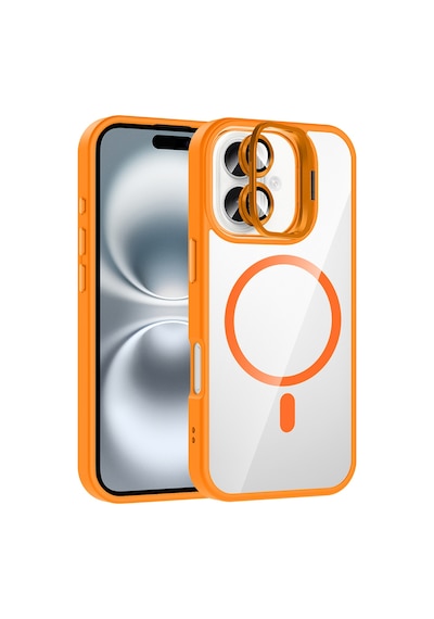 Apple Uyumlu iPhone 17 Kılıf Standlı Ve Kamera Lens li M-safe Şarj Özellikli Mkst Etro Kapak - Turuncu Turuncu