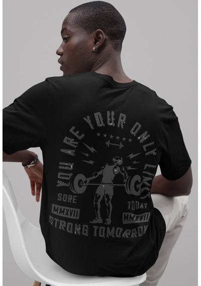 Senin Tek Sınırın Sensin Halter Sırt Baskılı Unisex Oversize Fitn Siyah