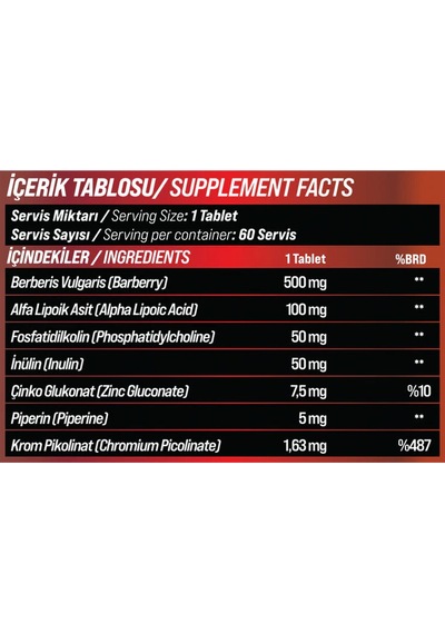 Grimsupps Berberis Vulgaris & Alpha Lipoic & Zinc & Phosphatidylcholine 60 Tablet Aromasız