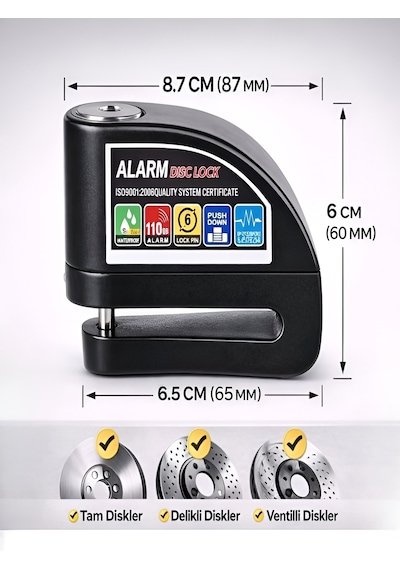 Pc-05 110db Kablolu Alarmlı 7mm Çelik Pim Motosiklet Scoter Bisik