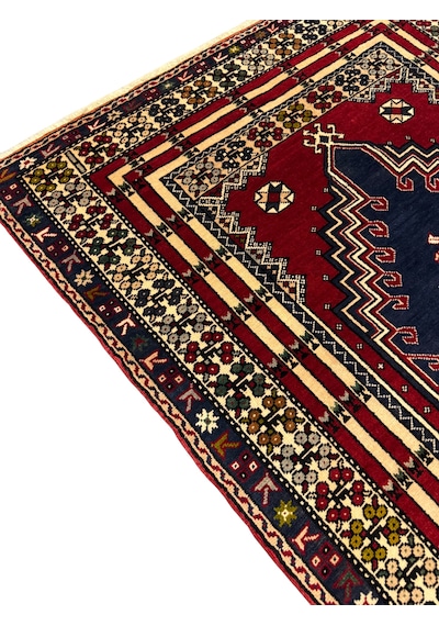 El Dokuma Taşpınar Halısı 125x200 Kök Boya Kırmızı Lacivert %100 Yün Halı