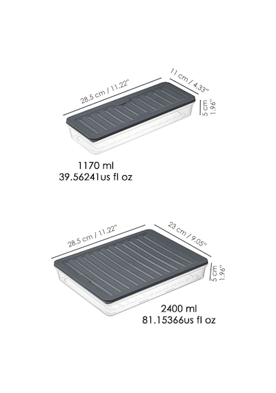 4 Parça Buzdolabı Düzenleyici Organizer Set Mikrodalga Difriz Kabı - 2 x 2400 ML 2 x 1170 ML Antrasit