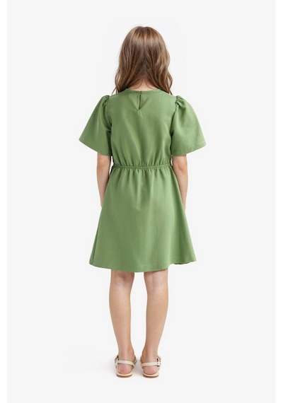 DeFacto Kız Çocuk Standart Fit V Yaka Gabardin Kısa Kollu Elbise E2645A825SMGN744 Yeşil
