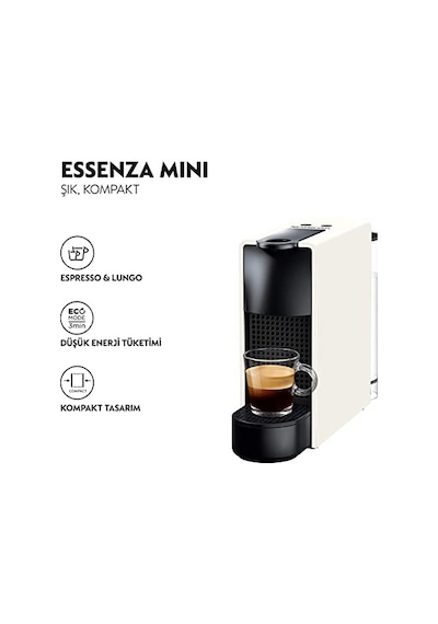 Nespresso C30 Essenza Mini Kapsüllü Kahve Makinesi, Beyaz Enerji Sınıfı A 0.5mm Kenar Kalınlığı