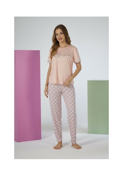Estiva Kadın Kareli Alt Desenli Kısa Kollu Soft Pijama Takımı SOMON