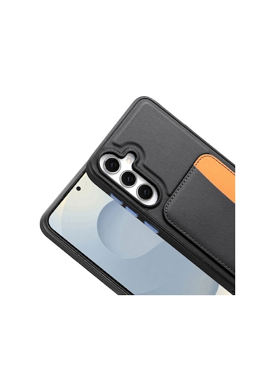 Samsung Uyumlu Galaxy S25 Fe Kartlıklı Süni Deri X kart Cüzdan Silikon Kapak Siyah