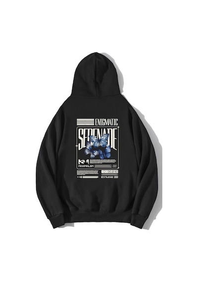 Brz Collection Unisex Oversize Enigmatic Serenade Hoodie-siyah Siyah