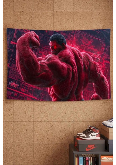 Kırmızı Hulk Dev Kahraman Neon Blueprint Dekoratif Duvar Örtüsü Duvar Halısı Beyaz