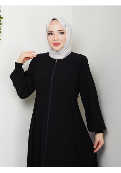 Eslemnur Gündelik Hac Ve Umrelik Mevlana Ortası Işlemeli Ferace Siyah