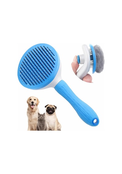 Kedi Köpek Tarağı - Otomatik Temizlenen Tüy Toplama Fırçası - Basmalı Mekanizma - İnce Uçlu Metal İğne - Erg