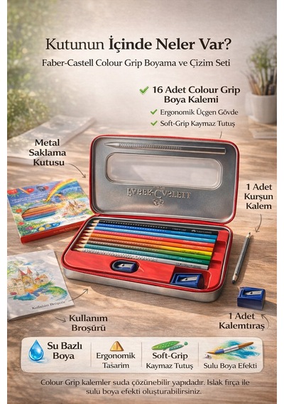 Faber-castell Colour Metal Kutulu Boyama Seti 16 Renk Soft Suda Çözünür Kalem
