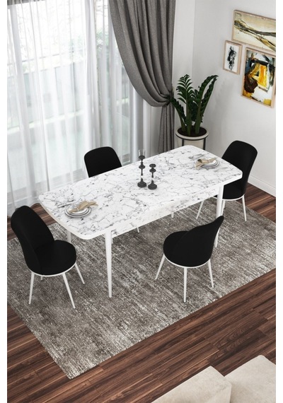 Canisa Concept Kor Serisi, 70x114 Açılabilir Mutfak Masa Takımı, Beyaz Mermer Masa, 4 Siyah Sandalye Masa Beyaz Mermer Desen 4 Siyah Sandalye Canisa Concept Kor Serisi, 70x114 Açılabilir Mutfak Masa Takımı, Beyaz Mermer Masa, 4 Siyah Sandalye Masa Beyaz Mermer Desen 4 Siyah Sandalye