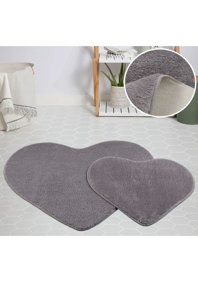 My Evilla Modern Dekoratif Halı Jel Kaymaz Taban Peluş Puffy Kalp (521795801) Gri