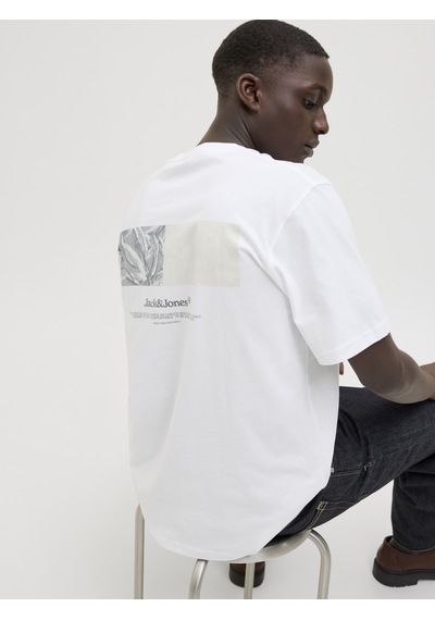 Jack & Jones Erkek Sirt Baskili Bisiklet Yaka Tisört - Split - 12297539 Bright White