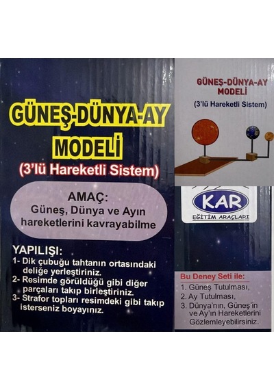 Tr Güneş Dünya Ay Modeli 3'lü Hareketli Sistem Güneş Ve Ay Tutulması Deney Seti, Strafor Toplu Eğitici Fen B