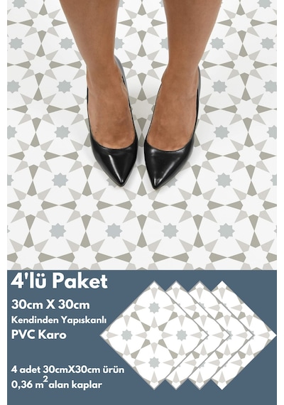Technojet Kendinden Yapışkanlı Karo Pvc Mutfak Banyo Tezgah Kaplama Sticker 4adet 30cm 30cm