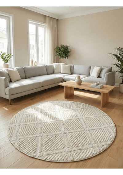 Modern Yuvarlak Halı Yumuşak Dokulu Halı Salon Halısı Mutfak Halısı Kesme Halı Yolluk Krem Halı 22