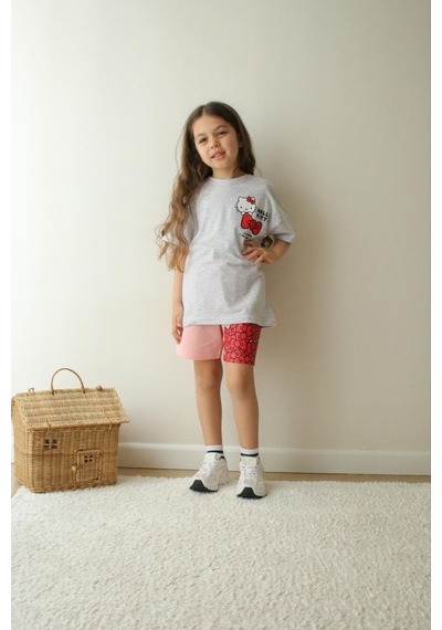 Jeliboomkidswear Kiz Çoçuk 3-10 Yaş Şortlu Kısa Kollu 2 Li Takım Gri