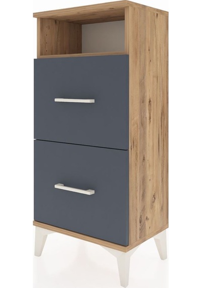 Arges Komodin Tek Raflı 2 Çekmeceli 44x30x96 Çam-antrasit Atlas Çam