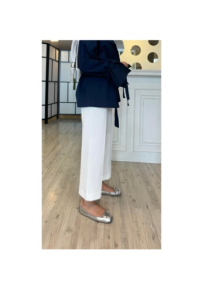 Unika Boutique Önden Dikişli Scuba Pantolon Siyah Beyaz