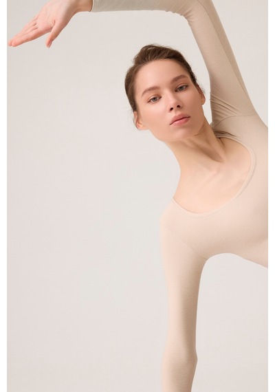 Los Ojos X Ece Bej Melanj Uzun Kollu U Yaka Spor Bluz Scoop Neck Top Bej Melanj Bej Melanj