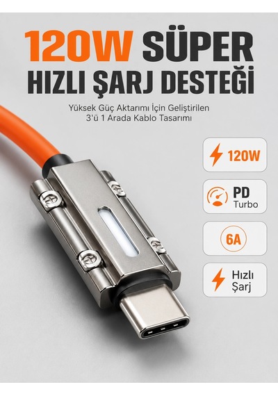 Led Göstergeli 120w Pd Turbo Destekli Premium 3'ü 1 Arada Şarj Kablosu 96724509