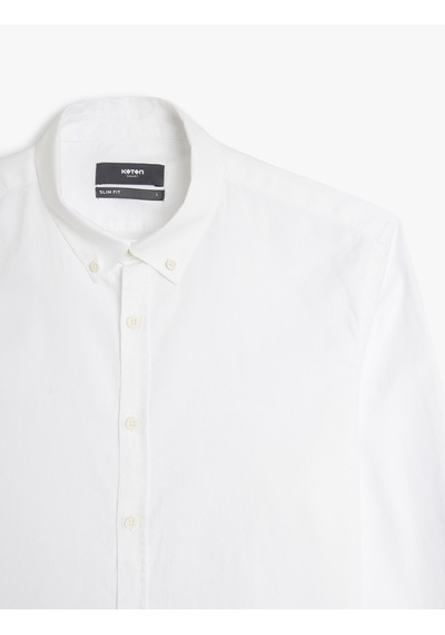 Koton Pamuklu Düğmeli Yaka Slim Fit Uzun Kollu Gömlek Beyaz 5wam60051hw Beyaz
