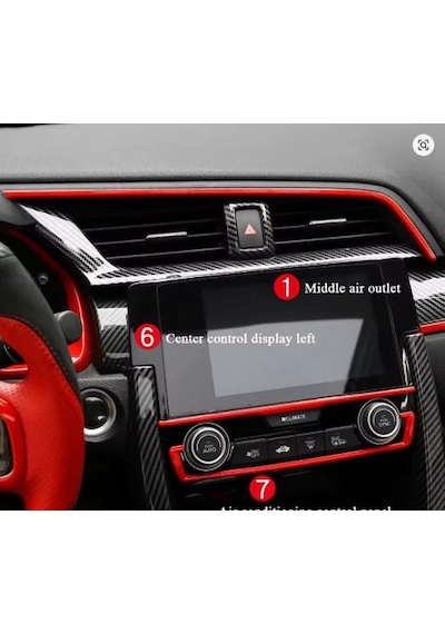 Honda Civic 2016-2021 İçin 10. Nesil Panel Karbon Kaplama 11 Parça Kırmızı Detaylar