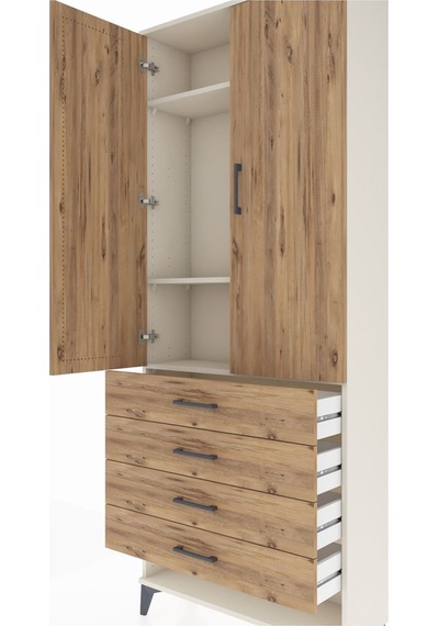 Arges Dolap 3 Raflı 4 Çekmeceli 2 Kapaklı 88x30x221 Aytaşı-çam Aytaşı