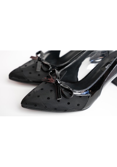 Assortie Siyah Puantiyeli Rugan Detaylı Topuklu Slingback Ayakkabı Siyah Rugan