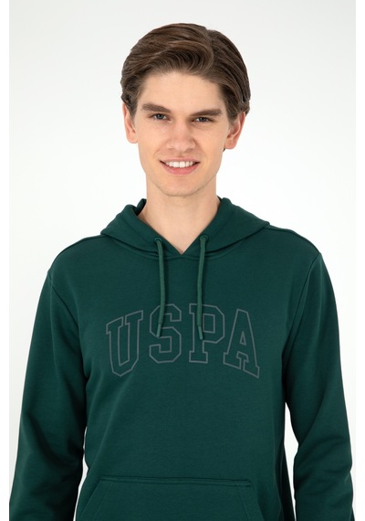U.S. Polo Assn. Erkek Regular Fit Kapüşonlu Koyu Yeşil Basic Sweatshirt 50295175-VR079