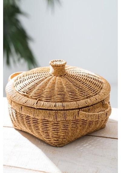 Digithome Rattan Hasır Kapaklı C Ok Amac Lı Depolama Mutfak Banyo Sepeti 28.5 Cm - Kahverengi Kahverengi