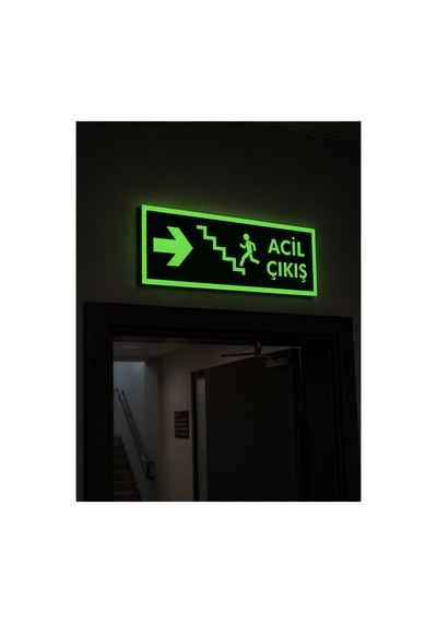Acil Çıkış Yukarı Merdiven Yön Levhası Fotolümenli Pvc 12x30 Cm Uv Baskı Kolay Montaj