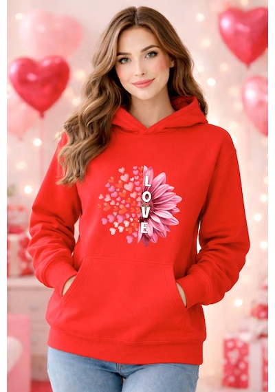 Stil X Sevgililer Gününe Özel, Kapüşonlu Kadın Sweatshırt, Valentıne's Day Kırmızı-9