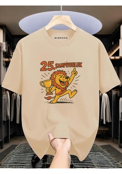 Şampiyonluk Baskılı Unisex Tişört Bej
