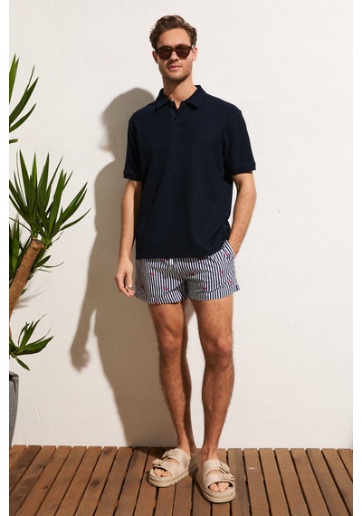 Grimelange Mınnutu Erkek Organik Pamuklu Polo Yakalı Regular Fit Lacivert T-shirt