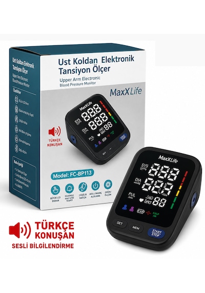 Maxx Life Üst Koldan Dijital Tansiyon Aleti Türkçe Konuşan Büyük Ekran Hafızalı Fc-bp113k