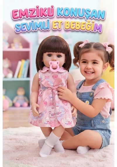 Emzikli Sevimli %100 Et Bebek - 50 Cm Konuşan Gerçekçi Oyun Arkadaşı İnteraktif Eğitici Oyuncak 20464235